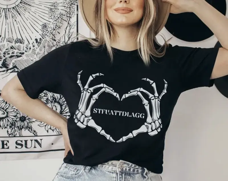 Bleach painted t shirt skeleton hand - TikTok Shop