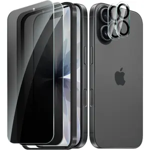 2+2 Pack for  17  Screen Protector with Camera Lens Protector, Anti Spy Tempered Glass Protection Film with Easy Installation Frame, 9H Hardness, Scratch Resistant, Case Friendly