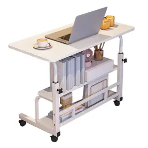 80x40cm Portable Rolling Desk on Wheels Adjustable Height Mobile Computer Desk for Small Space Small Standing Desk with Storage Shelves for Home Office Study