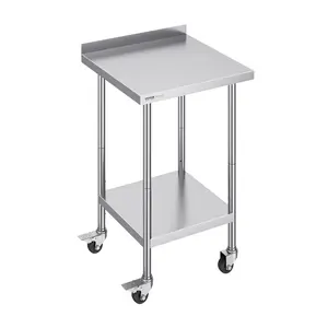 【Summervibes】VEVOR 24 x 24 x 40 Inch Stainless Steel Work Table, Commercial Food Prep Worktable with Casters, Heavy Duty Prep Worktable, Metal Work Table with Adjustable Height for Restaurant, Home and Hotel