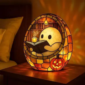 Handmade 3D Ghost Reading Lamp, Halloween Decoration Night Light, Cute Ghost Flashing Light for Readers and Book Lovers, Decorative Night Light