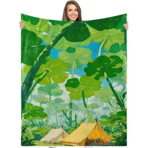 Giant Four-Leaf Clover Print Blanket, Flannel Soft Bed Sofa Cover, Multi-Purpose for Bedroom Living Room Decor, Unique Gift for All