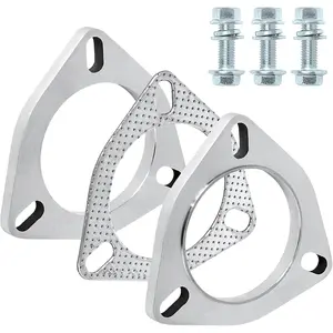 Stainless Steel Exhaust Flange Connection Kit 3 Bolt 2.5 inch/63.5mm Flange & Gasket Set with Bolts and Nuts for 63.5mm OD Pipes(2 Pcs Flange)