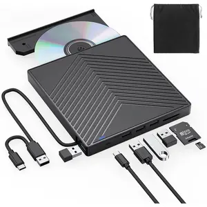 External CD DVD Drive, Ultra Slim CD Burner USB 3.0 with 4 USB Ports and 2 TF/SD Card Slots, Optical Disk Drive for Laptop , PC Windows 11/10/8/7 Linux OS