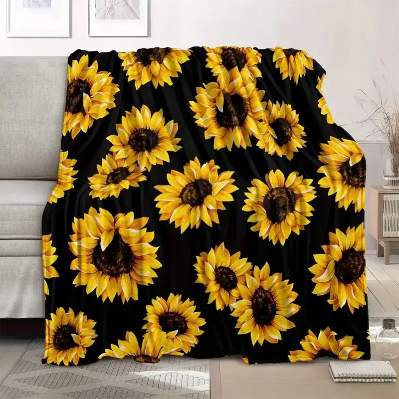 Sunflower Print Throw Blanket, 1 Count Soft Comfortable Flannel Nap Blanket, Cozy Blankets, Bedding Supplies for Home Office Travel, Bedroom Accessori