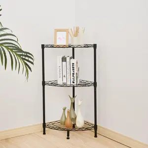 3-Tier Corner Wire Shelving Decor Light Metal Installation