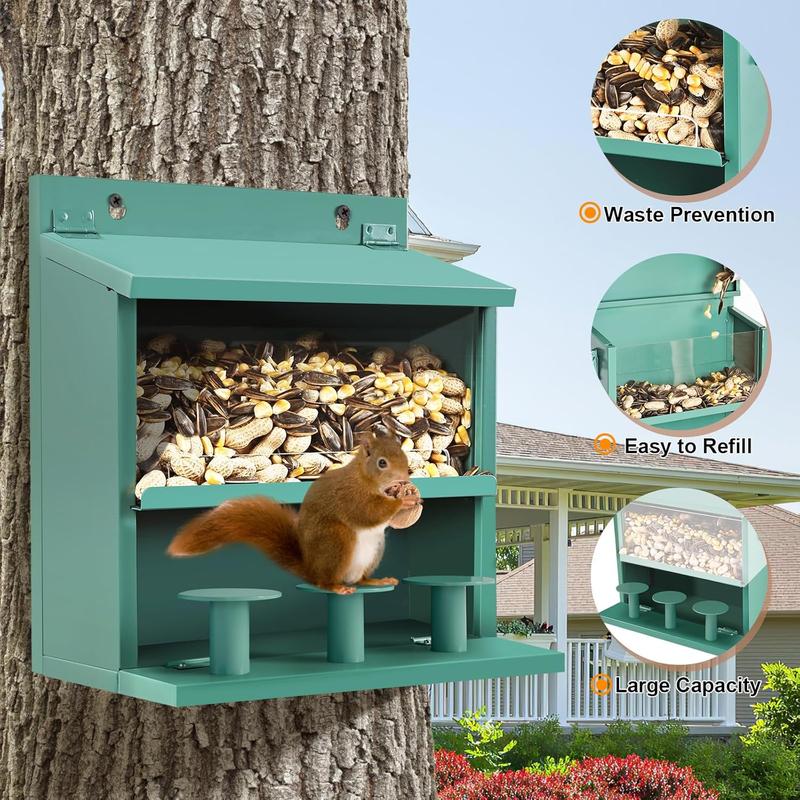 Wildpark Squirrel Feeder for Hanging Outside Tree,Mini Chipmunk Outdoors Squirrel Picnic Bench Feeders Table,Funny Metal House Boxes,Stronger Than Wooden Structure