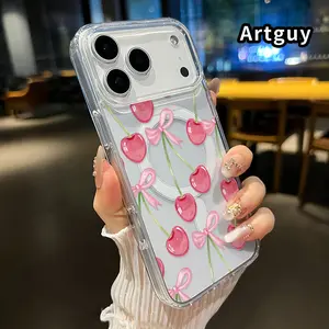 Magnetic Phone Case for iPhone Air 15 17 Plus 16 Pro Max 16E 14 13 12 11 X XS XR  Cherry Bows  Pattern Flexible Premium Stylish Transparent Protection Case