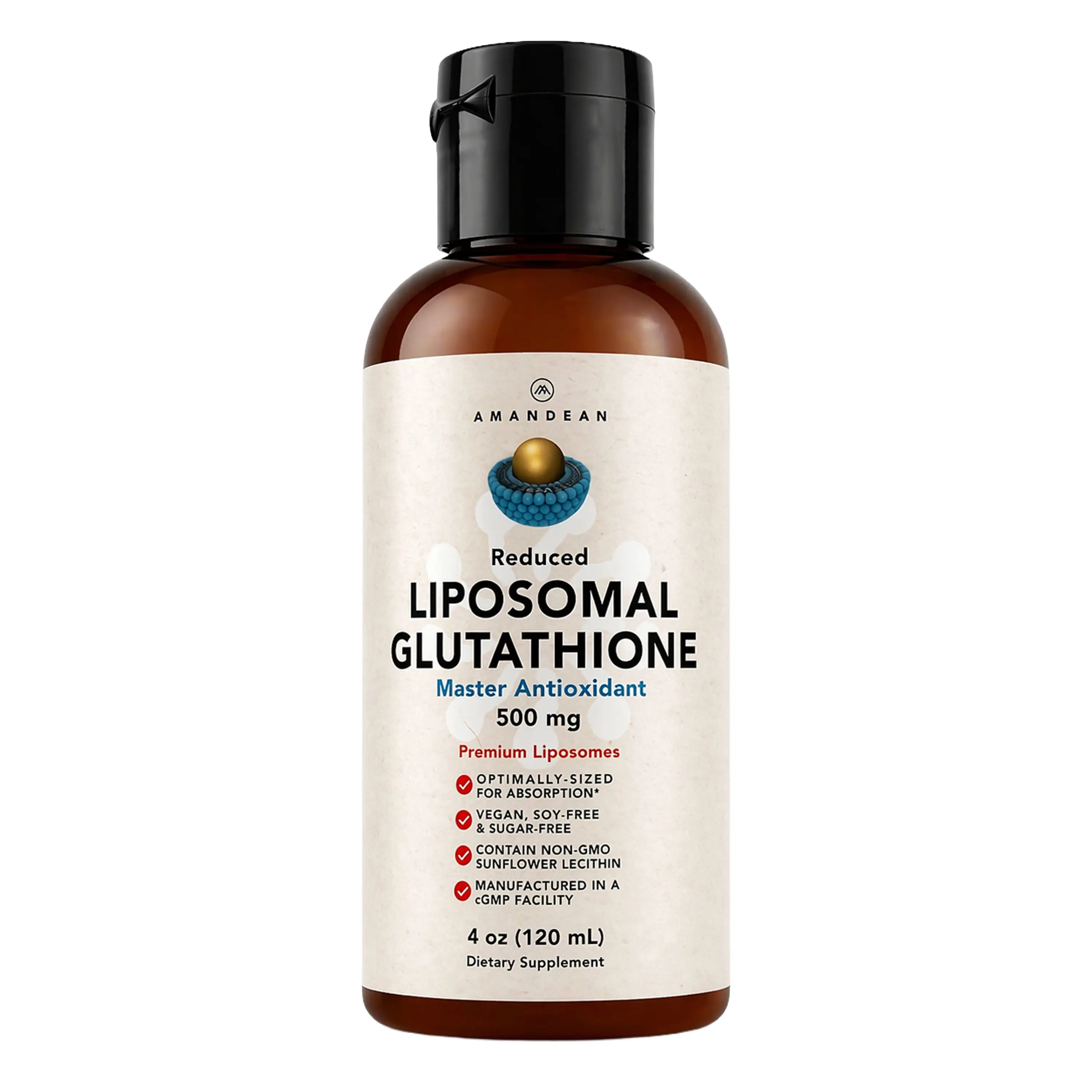 Amandean Liquid Liposomal Glutathione Supplement (4oz) - Vegan Formula made with Setria Glutathione Amandean Liquid Liposomal Glutathione Supplement (4oz) - Vegan Formula made with Setria Glutathione