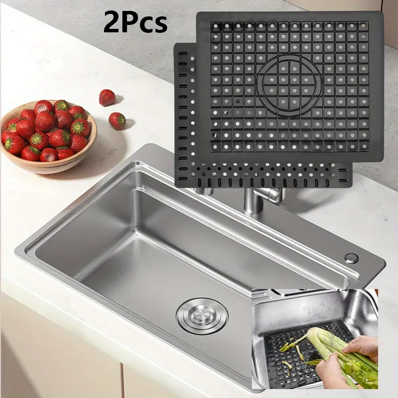2pcs Kitchen Sink Mat, 12.2" x 10.23" / 31 ×26 cm Drain board Dish Drying Mat, Rectangular Sink Protector Mats for Bottom of Fast Draining Sink Mats Grid, black