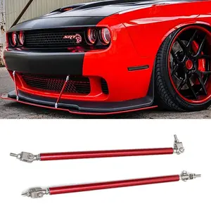 Car Universal Adjustable Front Bumper Lip Splitter Strut Rods Support Bar Red