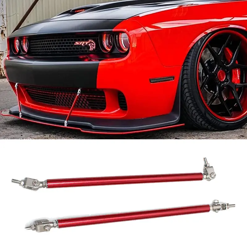 Car Universal Adjustable Front Bumper Lip Splitter Strut Rods Support Bar Red