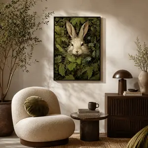 1pcs Set Magical Forest Hare Animal Wall Art Canvas Prints. Forest Witch Wall Art, Woodland Animal Poster, Woodland Witch Decor, Dark Cottagecore Plant Art Prints, Cozy Cottage Kitchen Art, Gothic Bat