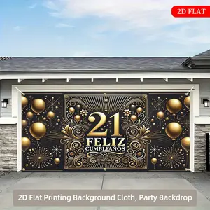 2D Flat, 21st Birthday Party Backdrop - Vibrant Golden Foil "Feliz Cumplea?os" Design, Durable Polyester Fabric, 71x157 Inches (180x400cm) - No Electricity Required, Easy-to-Install 2D Flat Print Decoration for Indoor & Outdoor Celebrations, Birthday