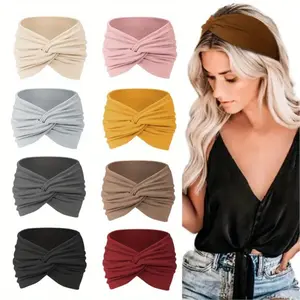 8pcs Women's Breathable Sweat-Wicking Headbands - Elastic Cross-Back Hair Bands with Criss-Cross Knot, Multi-Color (Beige/Black/Grey/Pink/Mustard/Yellow/Rust/White) for Yoga, Running, Gym, Workouts - Soft Non-Slip Face & Hair