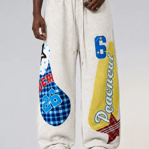 TELLFUN Men's Baggy Sweatpants - Low-Waist Y2k Grunge Barrel, Cotton, Athletic Streetwear, Graphic Print, Adjustable Drawstring Activewear for Teens