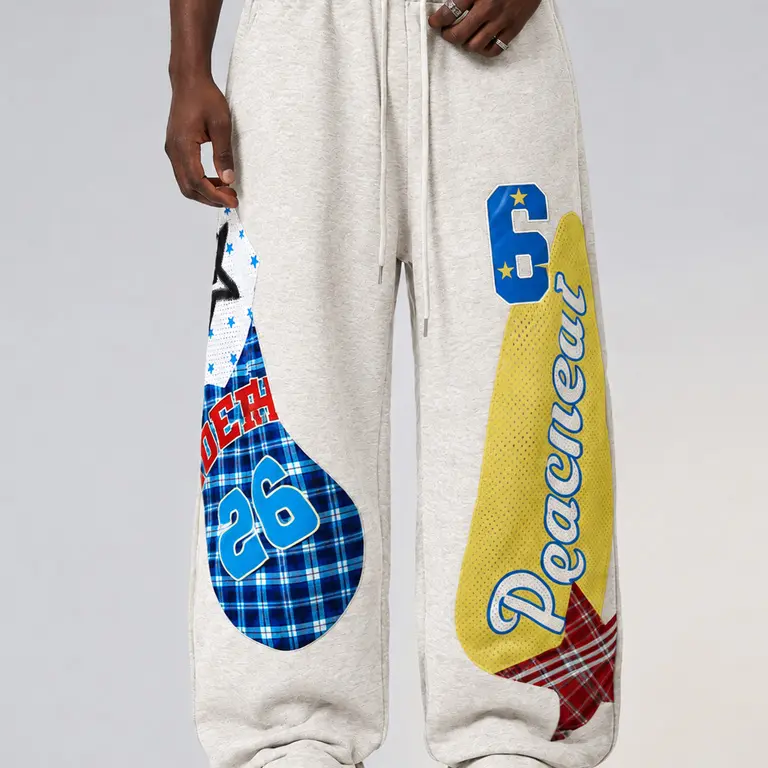 TELLFUN Men's Baggy Sweatpants - Low-Waist Y2k Grunge Barrel, Cotton, Athletic Streetwear, Graphic Print, Adjustable Drawstring Activewear for Teens