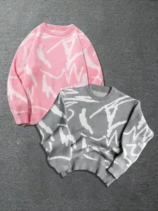 Men's Multicolor Abstract Graffiti Sweater, Vintage and Trendy Design, Perfect with Jeans, Street Style High Fashion