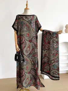 1 Piece Elegant Bohemian Style Long Robe Shawl Multi-Color Moomoo Dress + Scarf Headband Beach Sunshade UV Protection Satin Silk Scarf Women