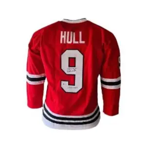 Bobby Hull Autographed Red Custom Hockey Jersey HOF 1983 Inscription (JSA)
