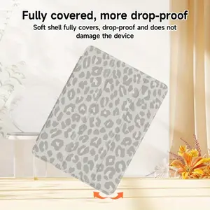 Gray leopard print tri-fold iPad case with pencil slot, touch stand and auto sleep/wake function. Compatible with iPad mini 3/4/5/6/7, iPad Air 1/2/3, iPad Pro series, Galaxy Tab S6/S7/S8/S9/S10, A7/A8/A9. Perfect gift choice for festivals., Covers, Acces