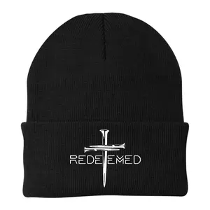 Redeemed Jesus Christ Died For My Sins 3 Nails Cross Christian Catholic Knit Cap Winter Beanie For Men and Women