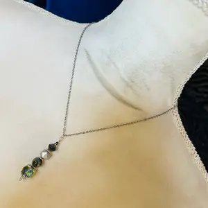 Handcrafted faceted crystal serpentine hematite pendant on chain necklace