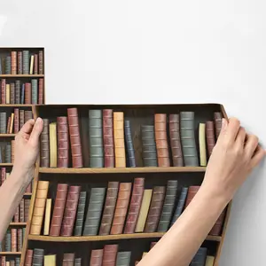 Bookshelf Pattern Wallpaper, 1 Count Self Adhesive Wallpaper, Waterproof & Oil-proof Wall Decoration Paper, Home Decoration Supplies
