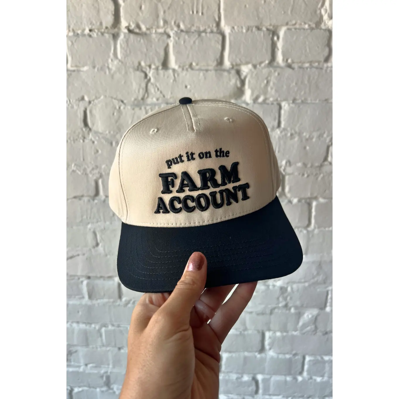 Put It On The Farm Account Trucker Hat in Natural/Black