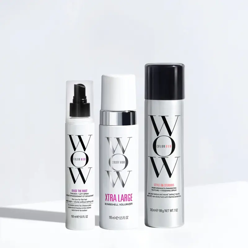 Color Wow Bombshell Hair Volume Routine Bundle | Xtra Large Bombshell Volumizer, Raise the Root & Texture Spray | For Fine, Flat Hair | Volumizer, Root Lifter & Texture Spray Set | Award-Winning Hair Products