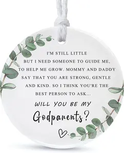 Christmas Ornaments Gifts for Godparents 2024,Thank You for Being Mine Gift for Parents in Law,Gifts from Godchild,Round Ceramic Ornament Keepsake,