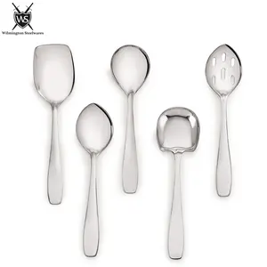 Premium 5 Piece Stainless Steel Cooking & Serving Spoon Set, Includes Solid Spoon, Oval Spoon, Slotted Spoon, Square Spoon & MultiServer - Heavy Gauge Durability - Modern Mirror Finish Flatware