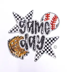 Baseball Game Day Checkered Star Sequins Patch