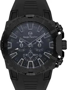 Sergio Tacchini Heritech ST.5.10001-4 Men's Watch - Black Silicone Strap Stainless Steel Case portuguesa watch