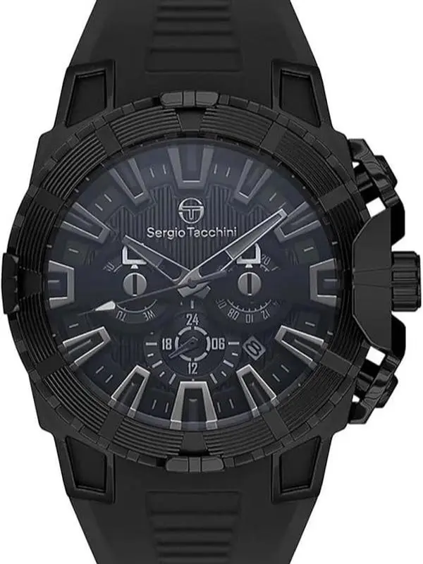 Sergio Tacchini Heritech ST.5.10001-4 Men's Watch - Black Silicone Strap Stainless Steel Case portuguesa watch