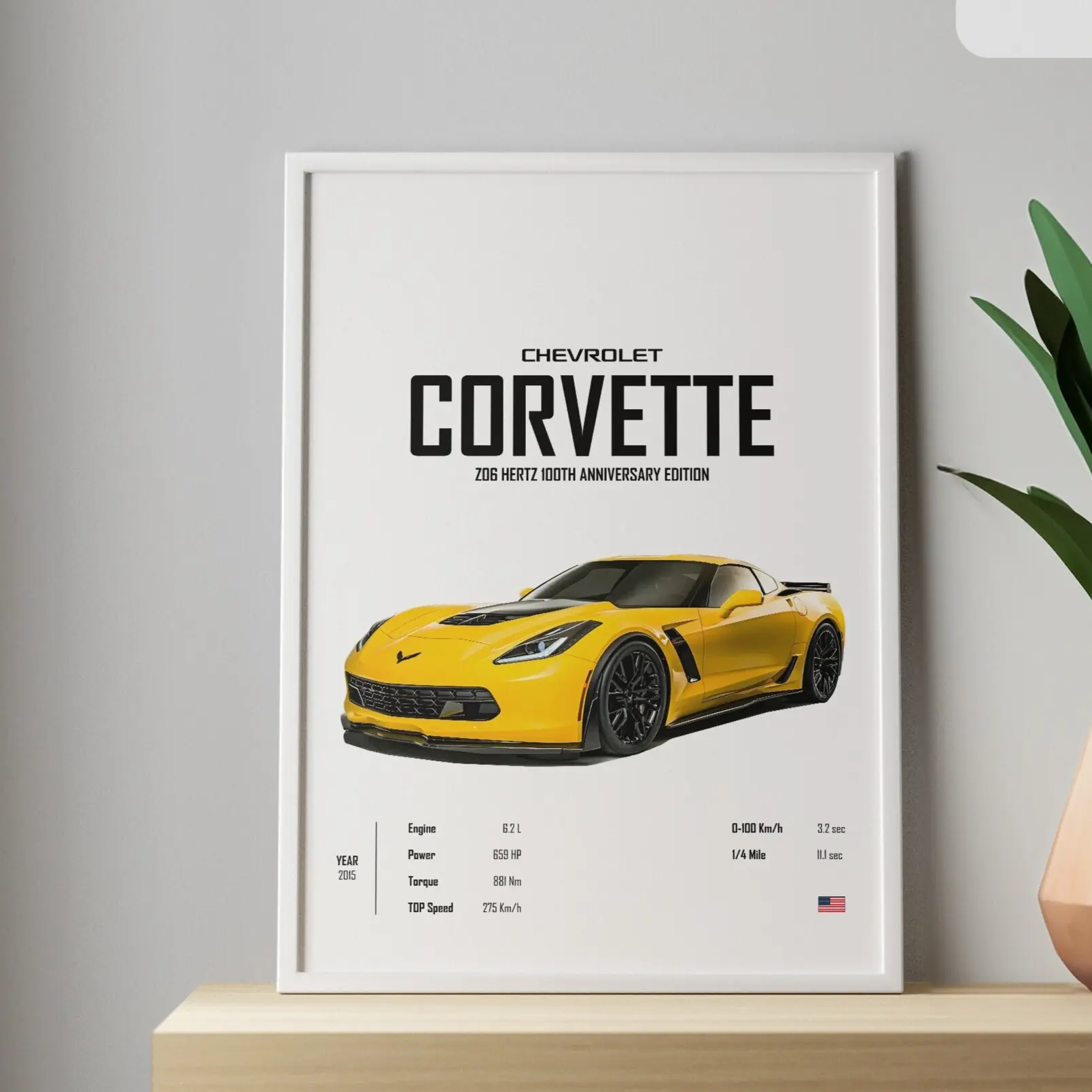 GiftOfHope Chevrolet Corvette C7 Z06 Hertz 2019 Unframed Wall Art Poster For Home Office Nursery Boys Room Decor
