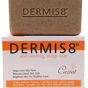 Dermis 8° Exfoliating Carrot & Camellia Soap Bar 200g for Gentle Skin Exfoliation Even Skin Tone Beauty Personal Care Comfort Cleanser with Aloe Vera Extract