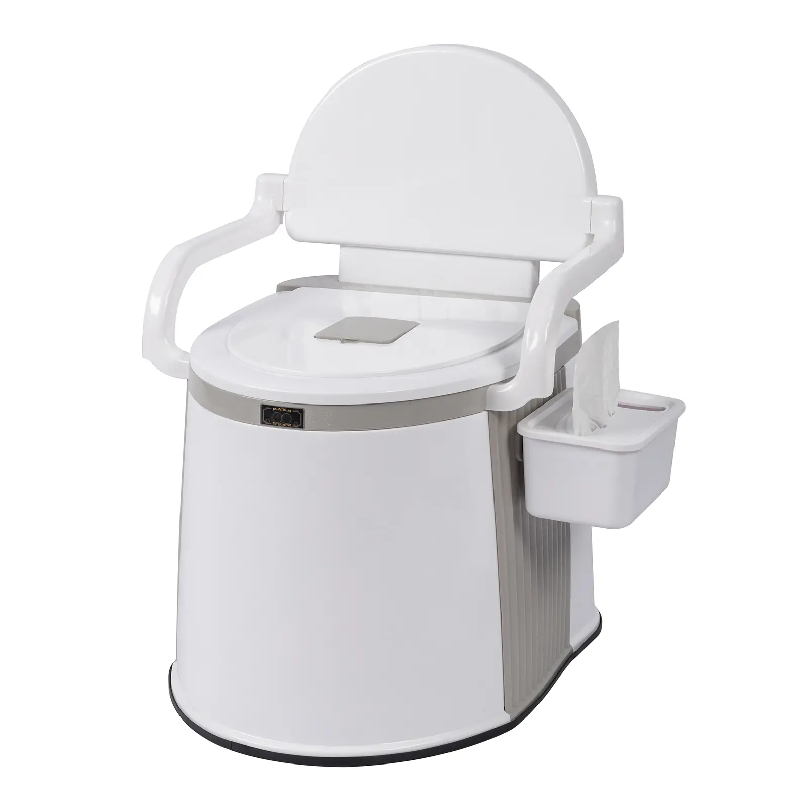 Portable Camping Toilet with 5-Gal Bucket, Camping Accessories, Compact PP Plastic, Easy Carry, Water-Free Flush, Easy-Clean Waste Bags, Non-Slip Design, Handrails, Tissue Box Included, Hiking Ready, RV Use