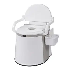 Portable Camping Toilet with 5-Gal Bucket, Camping Accessories, Compact PP Plastic, Easy Carry, Water-Free Flush, Easy-Clean Waste Bags, Non-Slip Design, Handrails, Tissue Box Included, Hiking Ready, RV Use