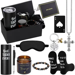 Yungyan 11 Pcs Teacher Gifts for Men Male Teacher Appreciation Gift Baskets Thank You Gift Ideas Thermal Tumbler Cup Candle Personalized Best Teachers Ever Gifts for Him Graduation Retirement(Black)
