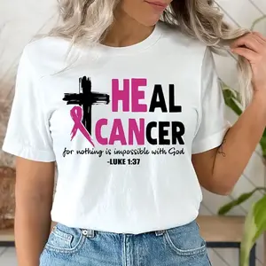 Cross Breast Cancer Awareness T-Shirt, Inspiring Religious Quote & Pink Ribbon, Ideal for Charity Events & Prayer Groups