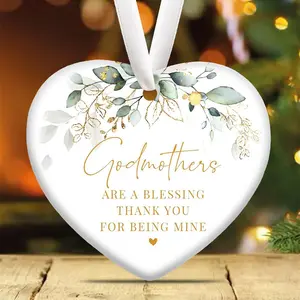 Godmother Christmas Ceramic Keepsake Ornament, Thank You Gift for Godmother, Christening Gift, Godmothers Are A Blessing Thank You for Being Mine, Ceramic Home Decorations, Best Godmother Gifts, Christmas Tree Ornaments