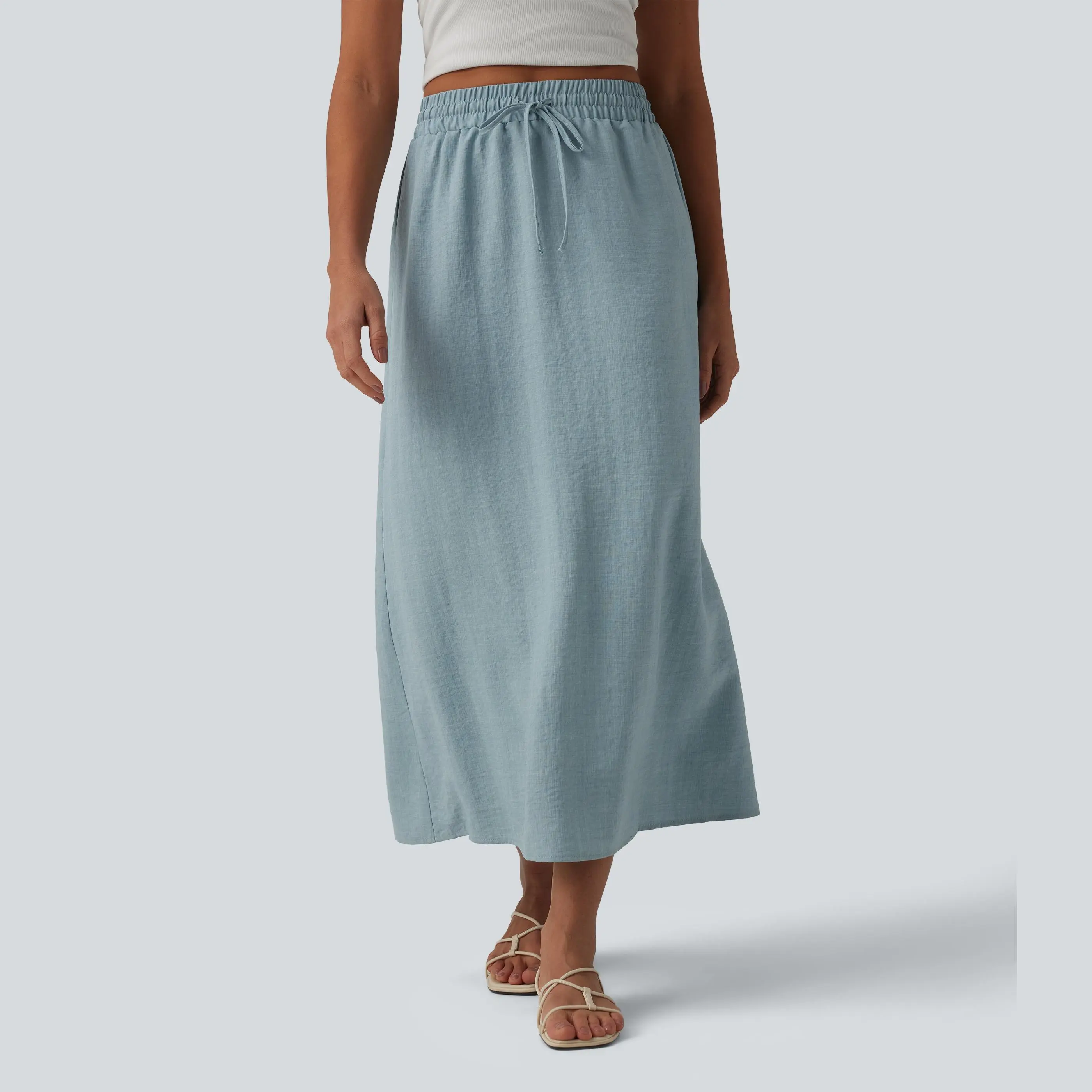 Halara High Waisted Drawstring Maxi Linen-Feel Casual Skirt Halara High Waisted Drawstring Maxi Linen-Feel Casual Skirt