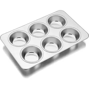 TeamFar Muffin Pan, 6 Cup Muffin Pan for Baking, Cupcake Pan Muffin Tin Tray Set Stainless Steel for Making Cakes Cornbread Quiche and More, Healthy & Durable, Oven & Dishwasher Safe