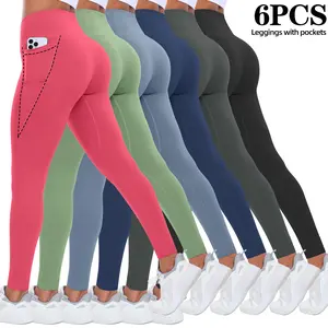 Women's 6-Pack/3-Pack High-Waisted Leggings Leg - Ultra-Soft Stretch Slim Activewear Pants for Women with Pockets, Assorted Colors for Yoga, Gym, Sporty Sports Bottoms
