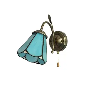 Aeyee Tiffany Style Wall Sconces, Antique Stained Glass Wall Lamp Fixture, Decorative Bedside Wall Sconce Lamp with Pull Chain Switch