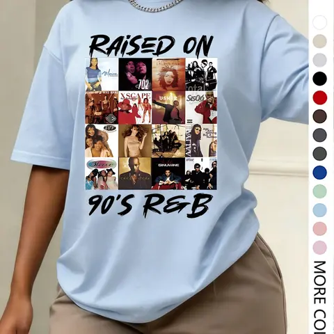 Women's Loose-Fitting Oversized Baggy Round Neck T-Shirt, 90's R&B Fashion Statement Print, Summer Home Wear, Daily Vacation Outdoor Clothing, Casual Everyday Tops, Casual Comfy Tee