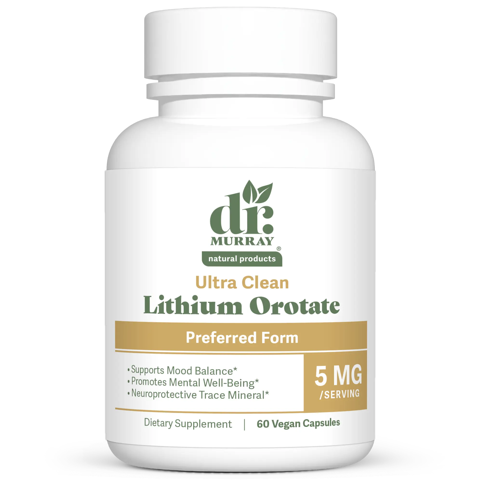 Dr. Murray's Ultra Clean Lithium Orotate | 5 mg Lithium | Mood & Cognitive Support | Vegan Capsules