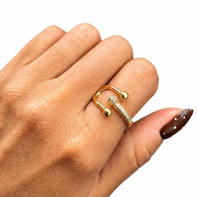 TEIKET Unisex 2-Piece Stainless Steel Jewelry Set - Bold Rope-Chain Bracelet, Adjustable Pave Crystal Open Stainless Steel Ring, Hypoallergenic Metal Accessory for Business, Everyday Luxury Upgrade with Elegance and Edge, Gifting Option