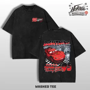 Retro Cars Movie T-Shirt Retro Mcqueen Speed 95 Vintage Oversized Tee – Y2K Unisex Acid Wash Two Side Graphic TankTop, Top Trendy Streetwear Gym Shirt For Movie Game Fans